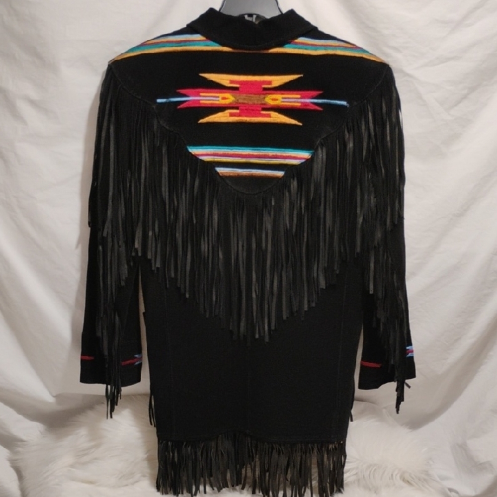 SALE! RARE! Erez Levy Embroidered Leather Vintage Jacket W Black Fringe (BX80) - Picture 9 of 13
